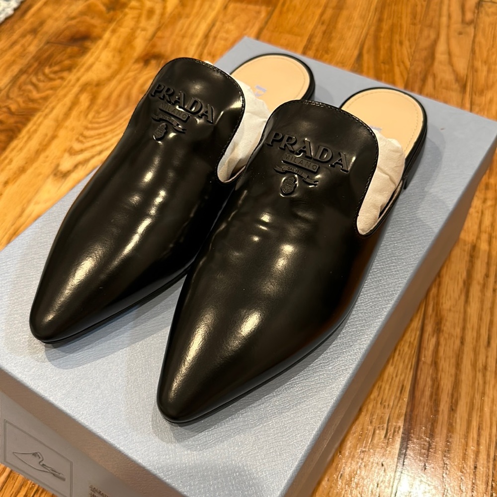 Prada leather slip on mules
